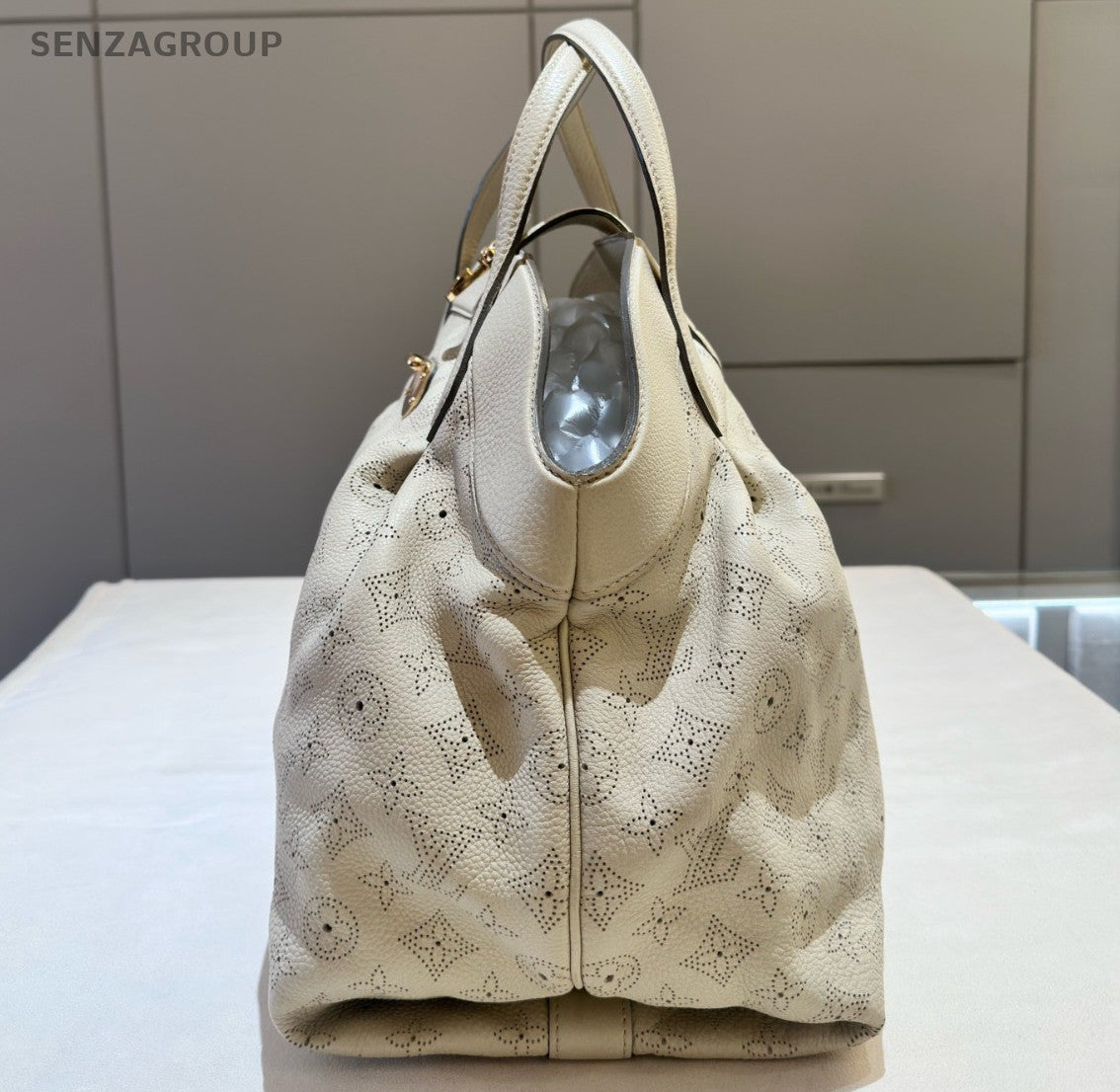 Louis Vuitton Mahina Monogram Top Handle Bag White Gold Women Classic