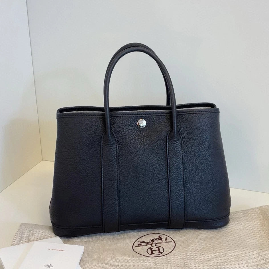Hermes Garden Party30 Top Handle Bag Black Silver Used Women Classic