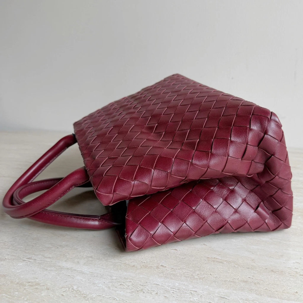 Bottega Veneta Intrecciato Leather 2Way Red Handbag Crossbody Gold Hardware