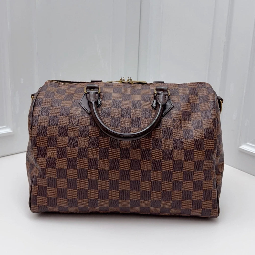 Louis Vuitton Speedy 30 Damier Ebene Top Handle Crossbody Bag Brown Women