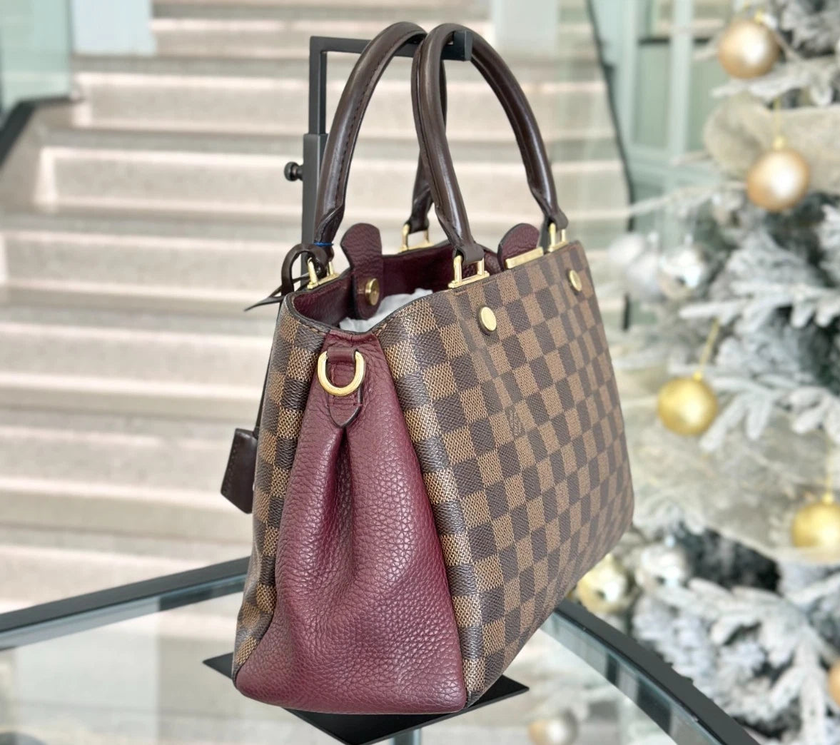 Louis Vuitton Brittany BB Damier Ebene Red Crossbody Bag Top Handle Bag Women S