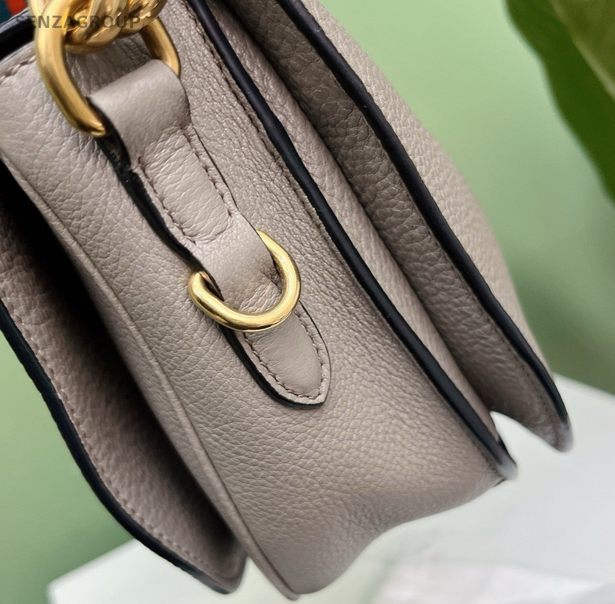 Prada Pionniere Saddle 2Way Shoulder Bag Crossbody Gray Gold Women Classic
