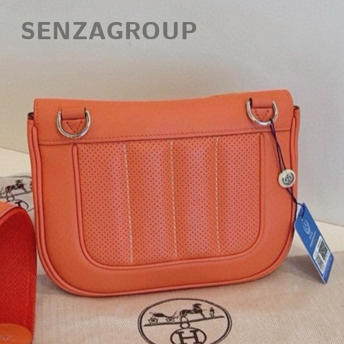 Hermes Berline Mini 2Way Shoulder Bag Crossbody Orange Silver Women Classic