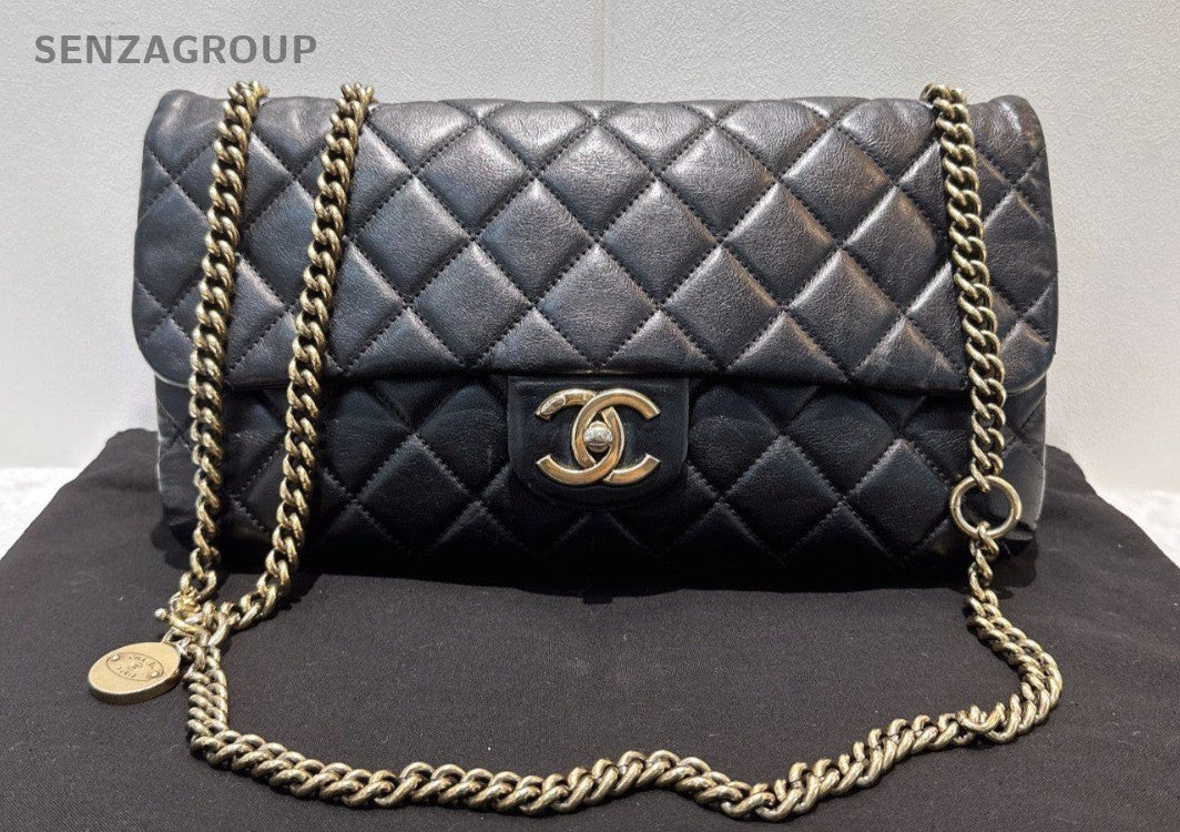 CHANEL Classic Flap Calfskin Chain Shoulder bag Black Gold Women Classic