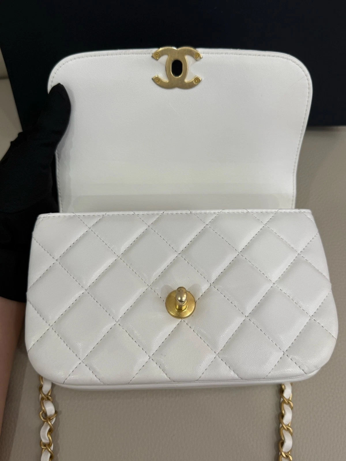 CHANEL White Top Handle Mini Square Crossbody Bag For Women