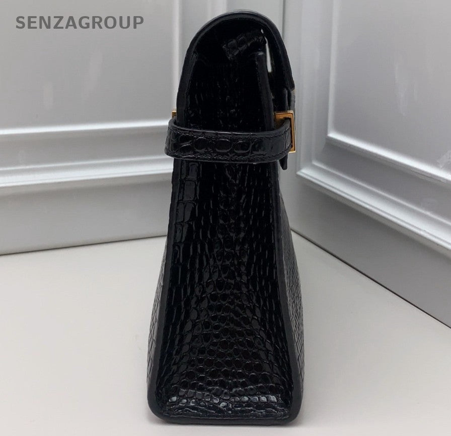 Saint Laurent Manhattan Clutch Black Gold Used Women Classic Fashion