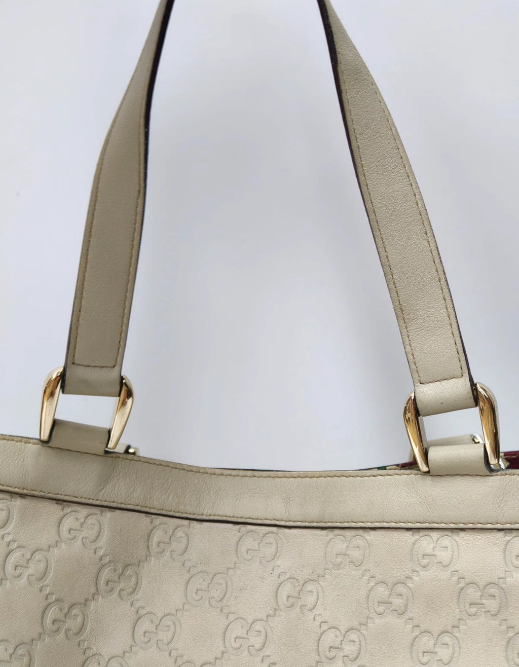 Gucci Abbey D-Ring Tote Handbag Shoulder Bag Ivory Gold Women Classic