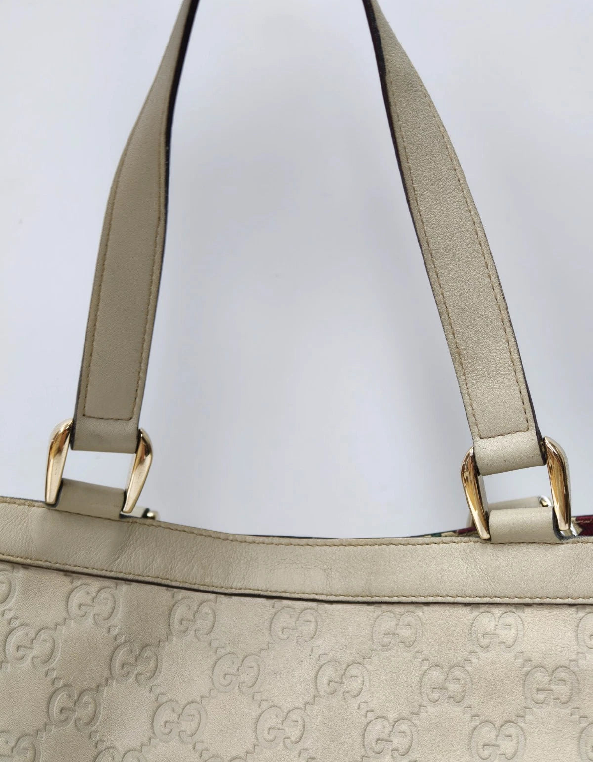 Gucci Abbey D-Ring Tote Handbag Shoulder Bag Ivory Gold Women Classic