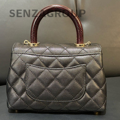 Chanel Black Gold Coco Handle Mini Quilted Handbag Classic Women's