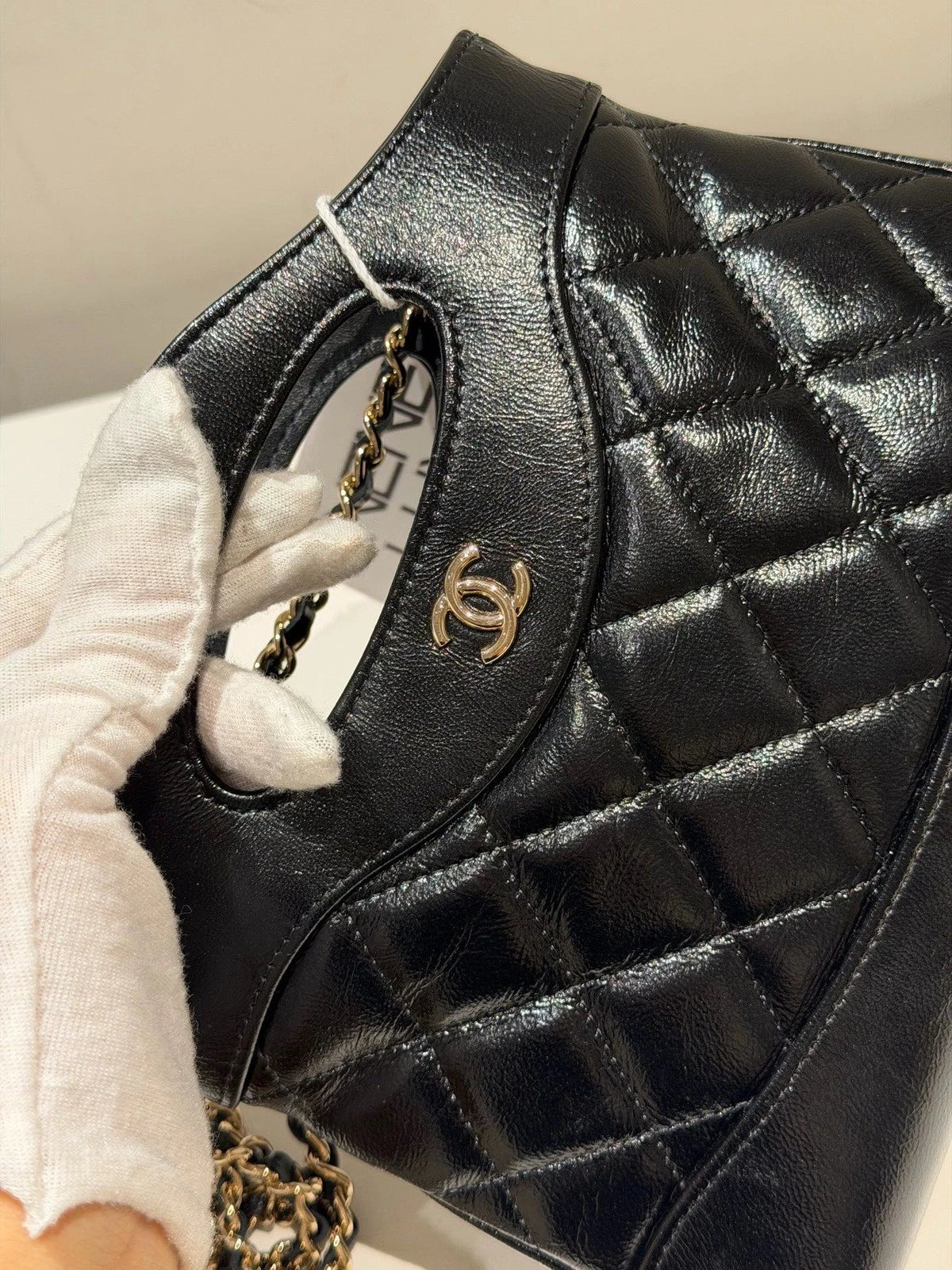 Chanel 31Bag Nano Chain Shoulder Crossbody Black Gold Diamond Women Classic
