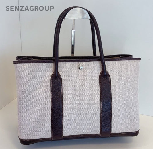 Hermes Garden Party36 Top Handle Bag Beige Brown Silver Used Women Classic