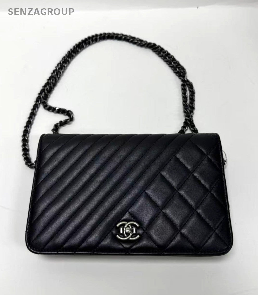 CHANEL Woc Calfskin Chain Shoulder bag Crossbody Women Black Silver Classic