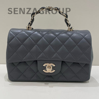 Chanel 23K Mini Grey Gold Chain Shoulder Crossbody Bag Classic Quilted
