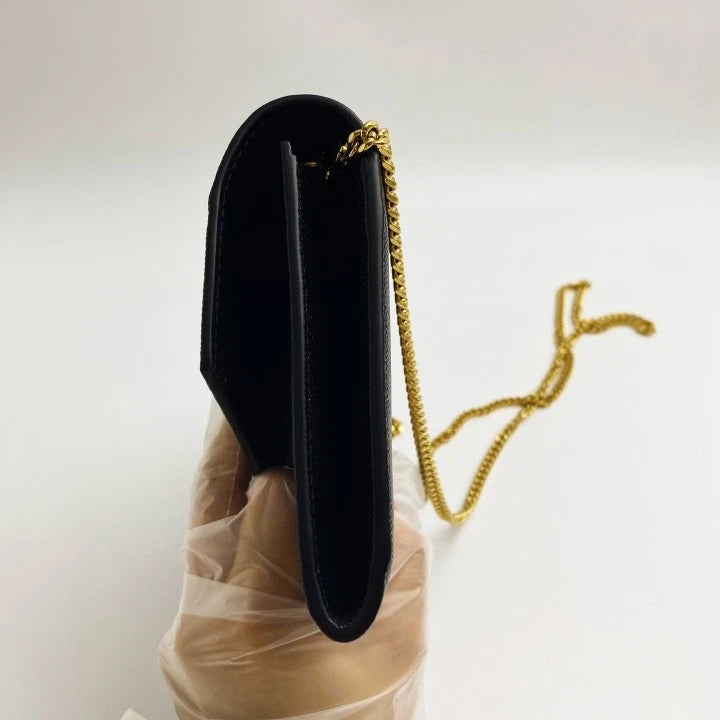 YSL Black Leather Envelope Chain WOC Shoulder Crossbody For Women