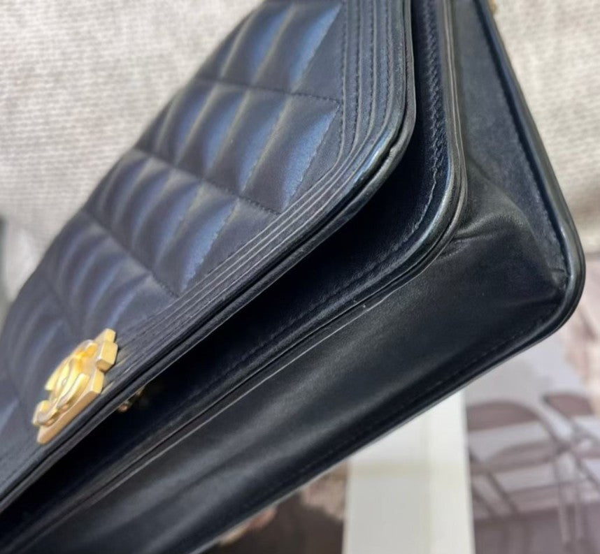 Chanel Leboy WOC Calfskin Chain Shoulder Bag Crossbody Black Gold Women Classic