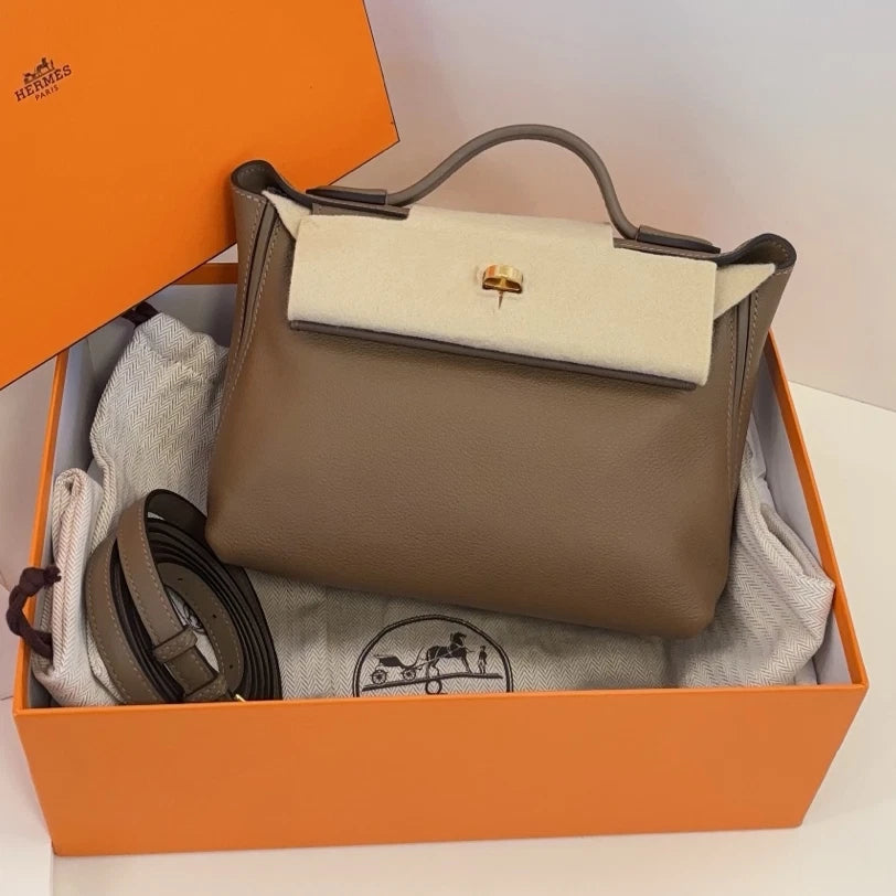 Hermes 2424 Mini Top Handle Crossbody Gray Gold Used Women Classic Fashion