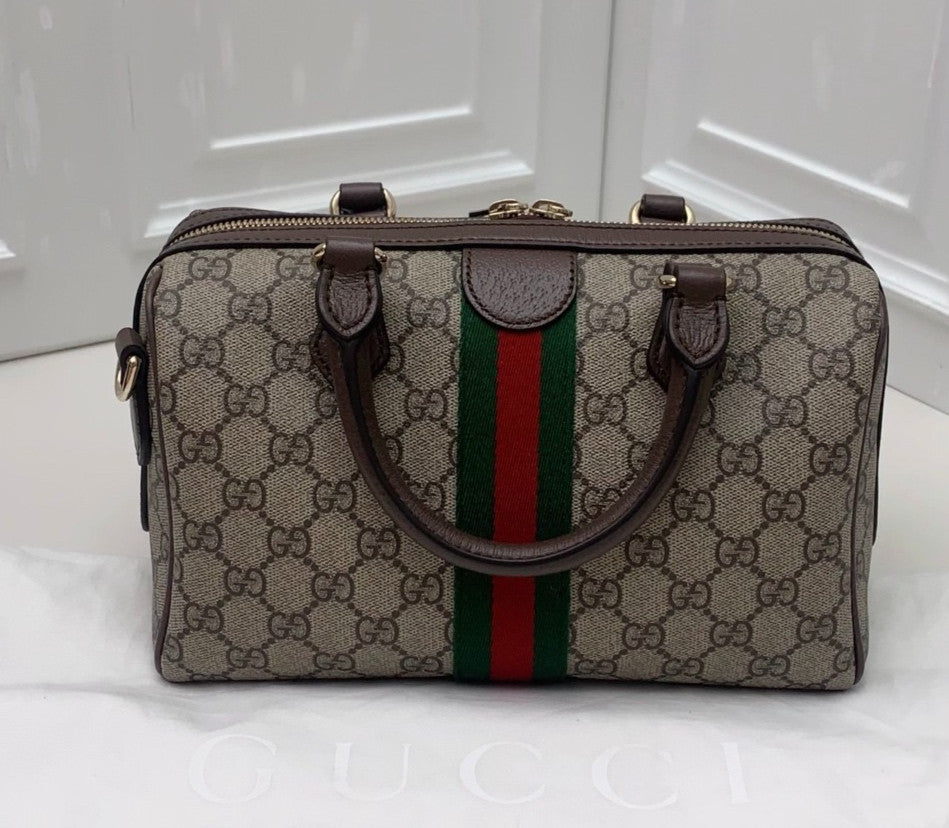 Gucci Boston Ophidia Top Handle Crossbody Brown Gold Used Women Classic