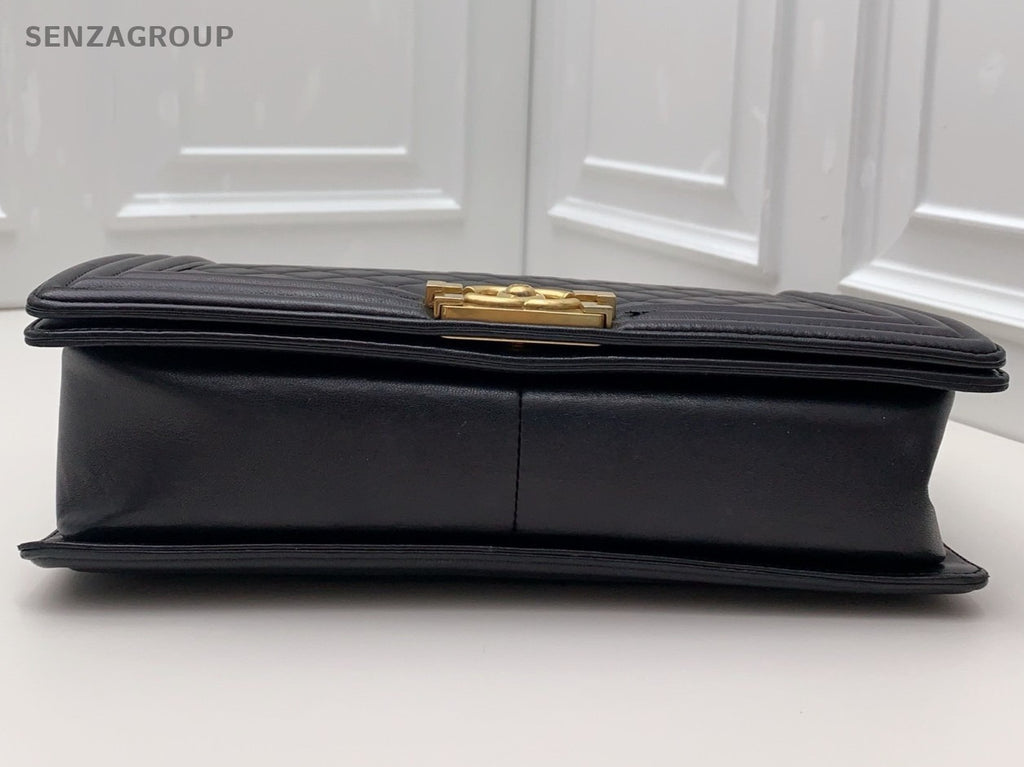 Chanel Leboy GM Chain Lambskin Shoulder Bag Black Gold Women Classic Fashion