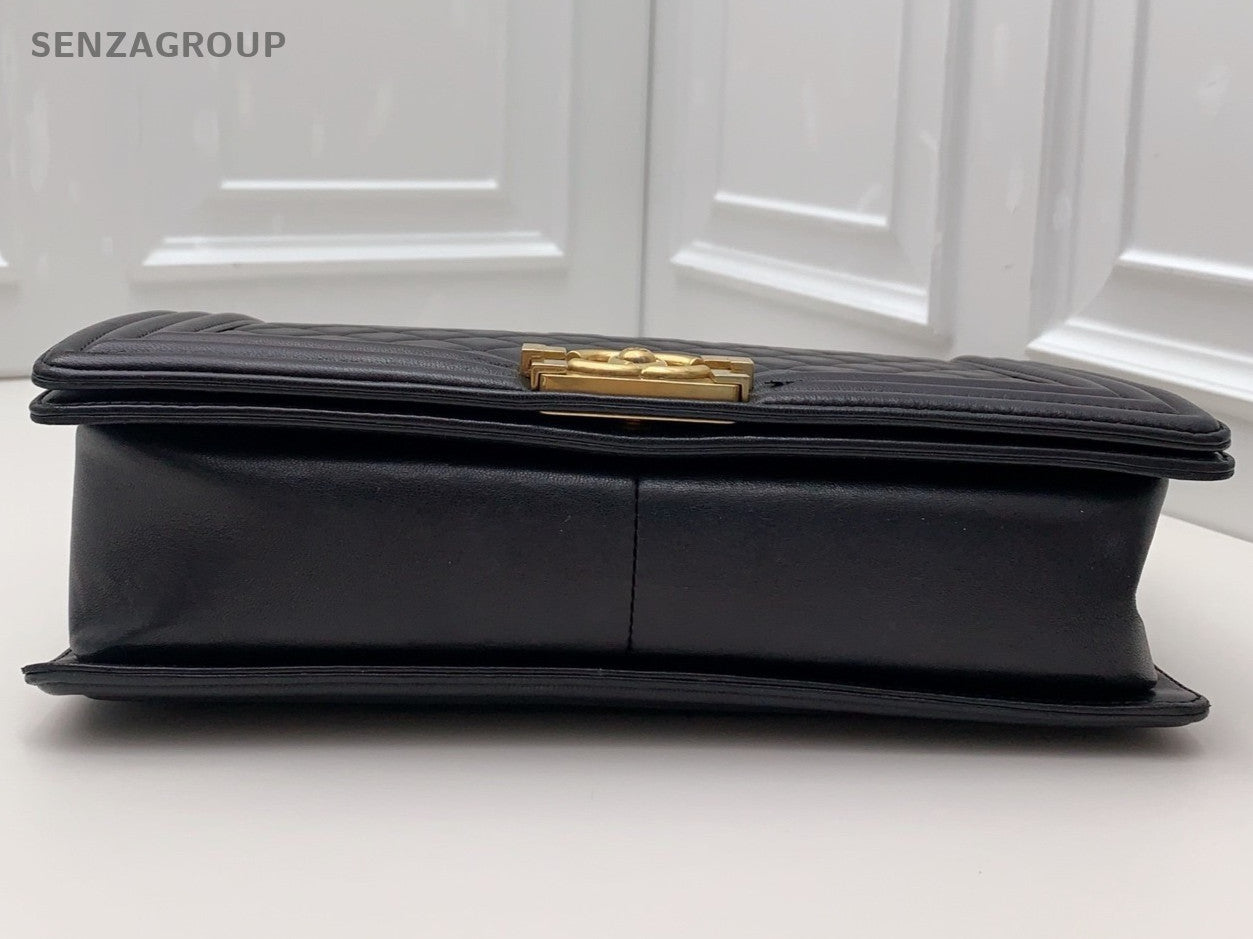 Chanel Leboy GM Chain Lambskin Shoulder Bag Black Gold Women Classic Fashion