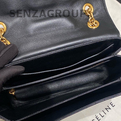 Celine Black Quilted C Bag with Gold Chain Strap - Women's Fashion