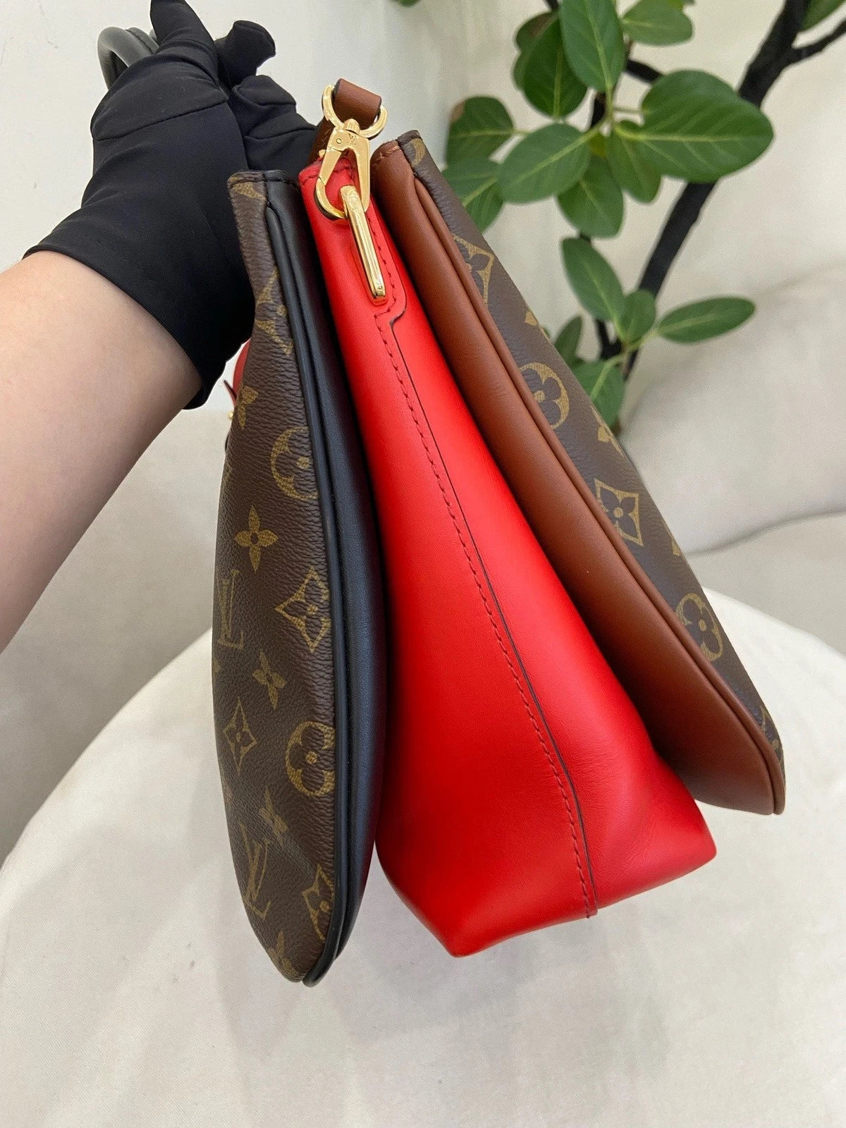 Louis Vuitton Millefeuille Monogram Top Handle Crossbody Brown Gold Women