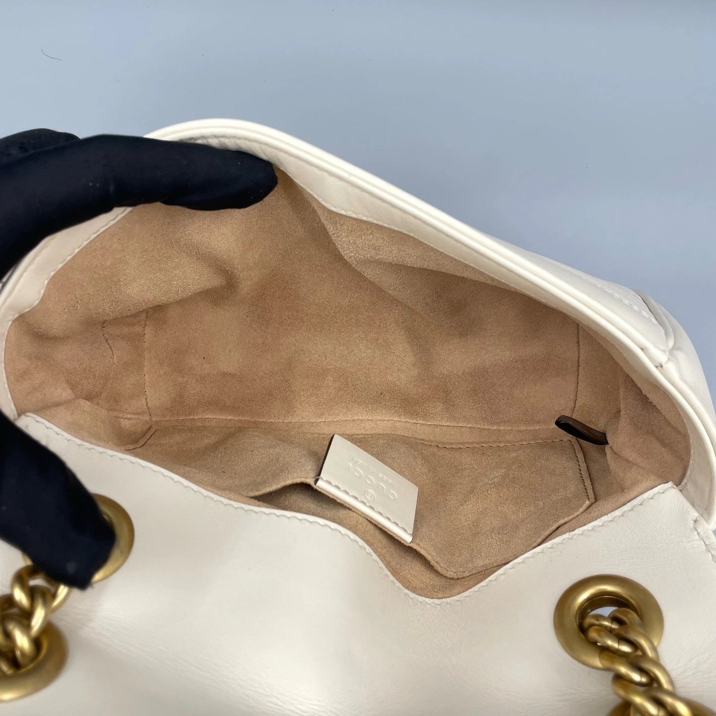 Gucci Marmont22 Leather Shoulder Bag For Women White Gold