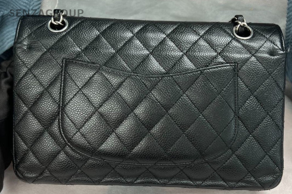 Chanel Classic Flap MM Chain Shoulder Bag Black Silver Used Women Designer