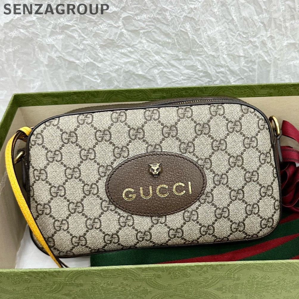Gucci GG Marmont Tiger Camera Bag Brown Beige Unisex Shoulder Crossbody