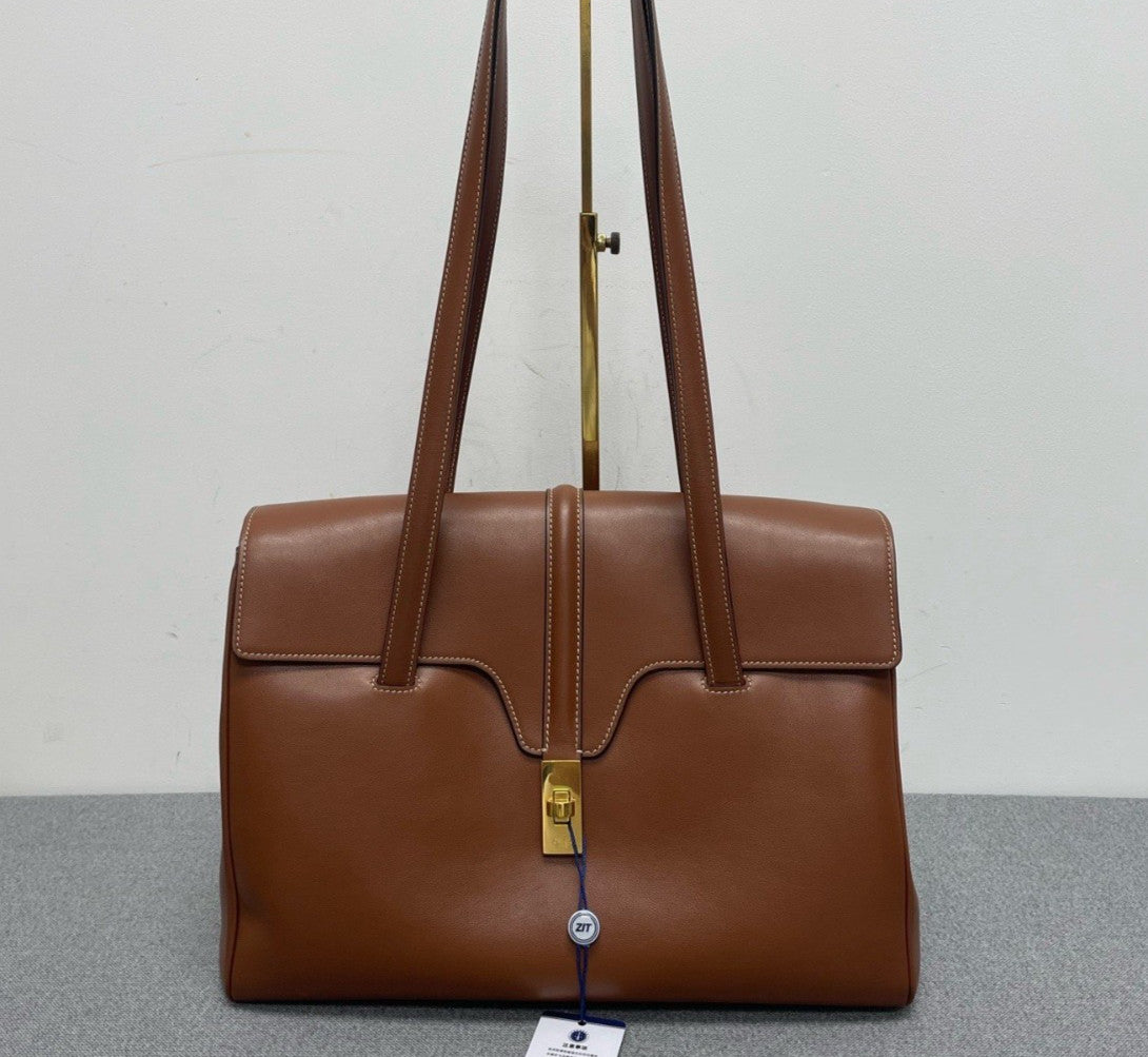 Celine Soft16 MM Shoulder Bag Brown Gold Used Women Classic