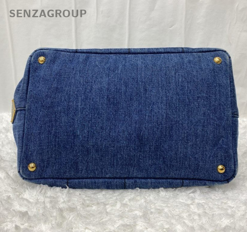 Prada Beach Bag 2Way Handbag Crossbody Blue Gold Women Classic Fashion