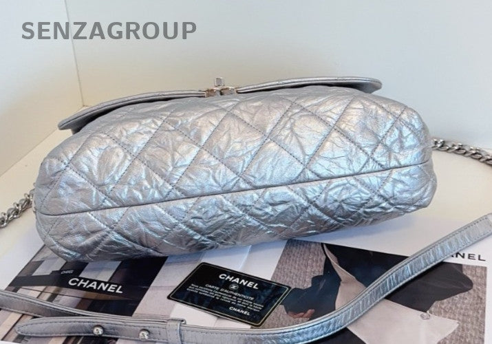 Chanel Classic Flap Chain 2Way Shoulder Bag Crossbody Silver Women Diamond