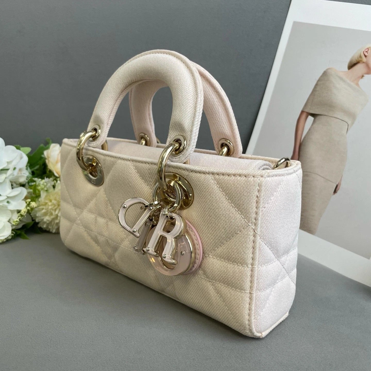 Dior Lady Dior Denim Pink Top Handle Excellent