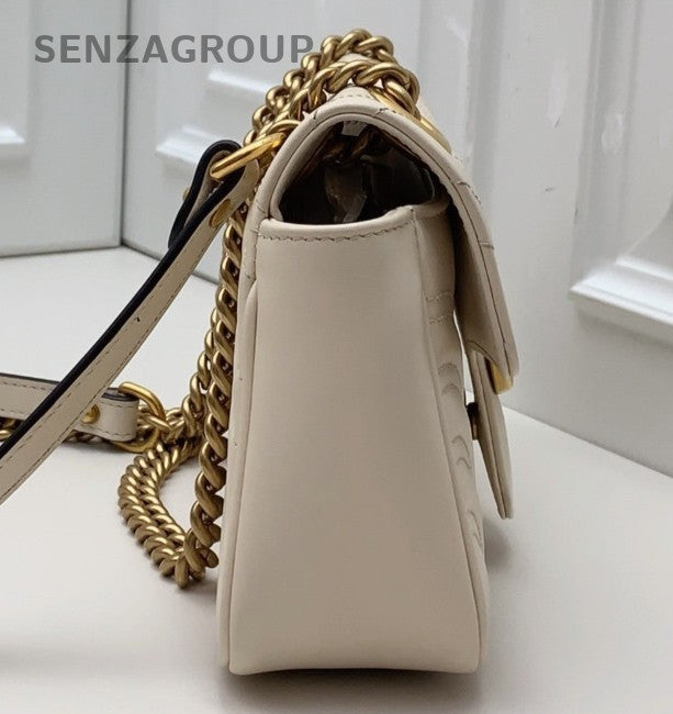 Gucci Marmont Chain Shoulder Bag Crossbody White Gold Used Women Classic