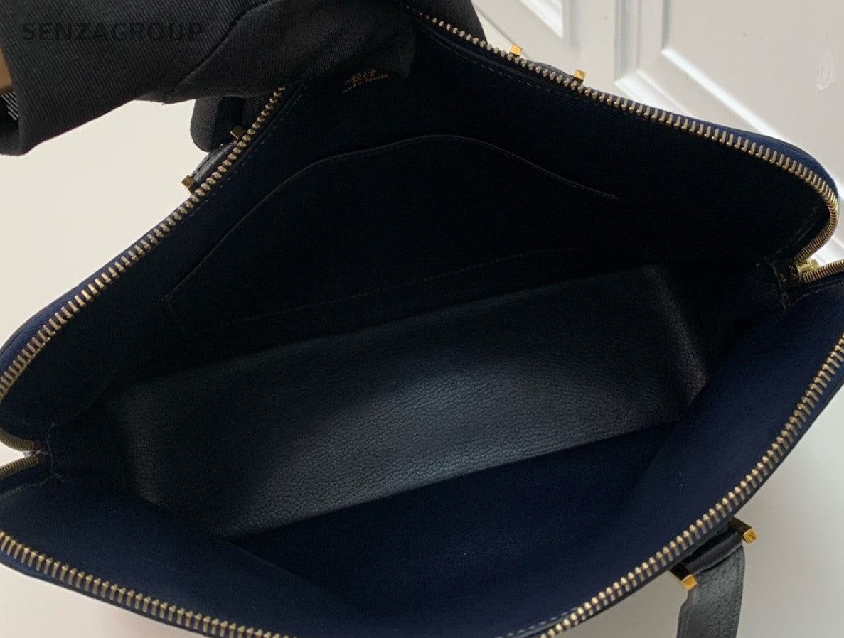 Hermes Vintage Satchel Handbag Blue Gold Unisex Adults Classic