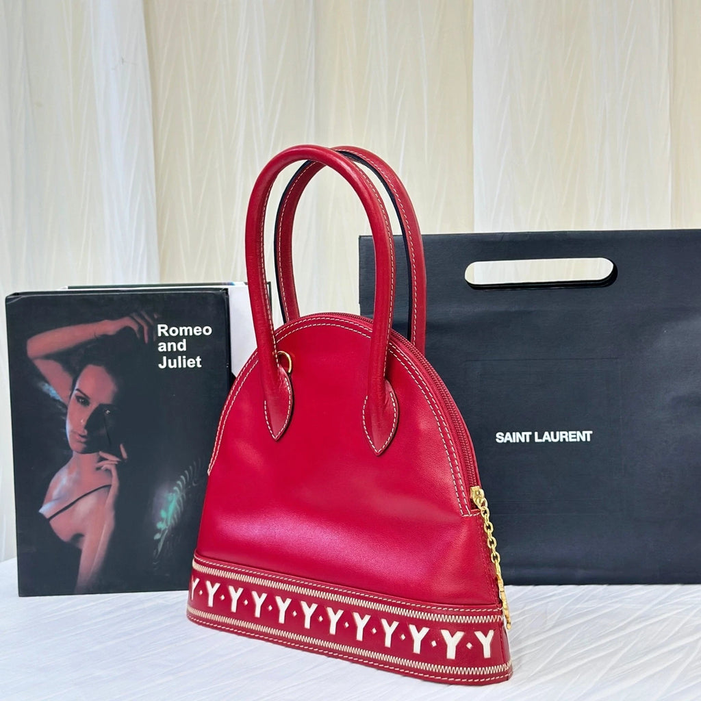 YSL Red White Y Line Shell Shoulder Handbag For Women