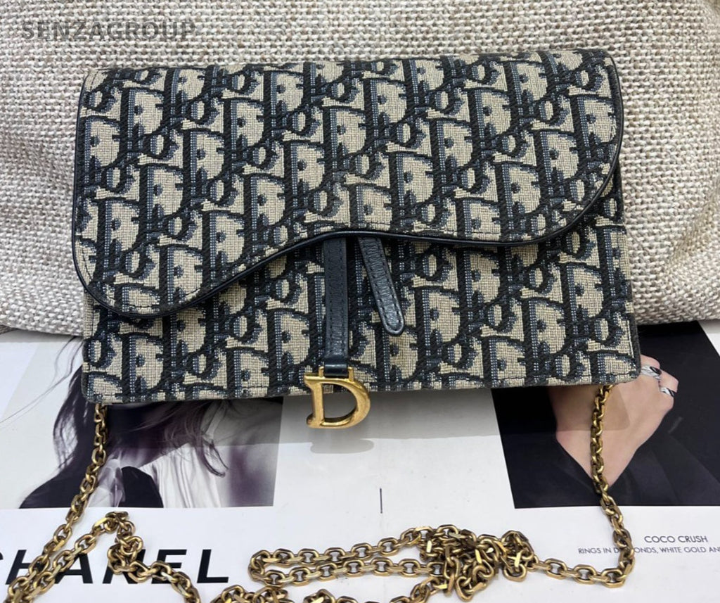 Christian Dior Montaigne30 Chain Shoulder Bag Black Gold Women Classic Designer