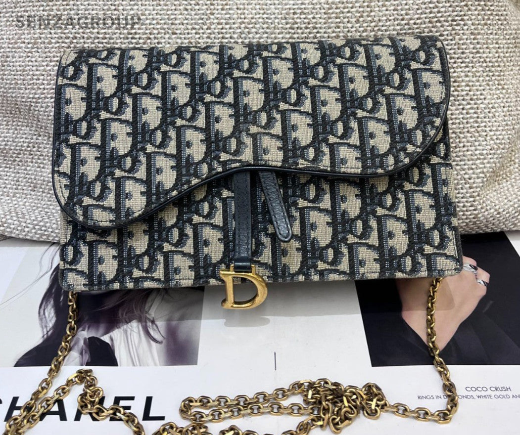 Christian Dior Montaigne30 Chain Shoulder Bag Black Gold Women Classic Designer