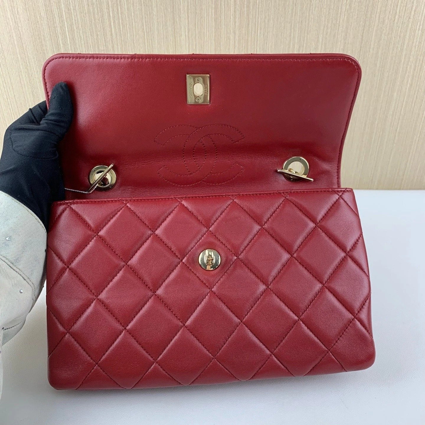 Chanel Classic Flap Accordion Shoulder Bag Red Lambskin
