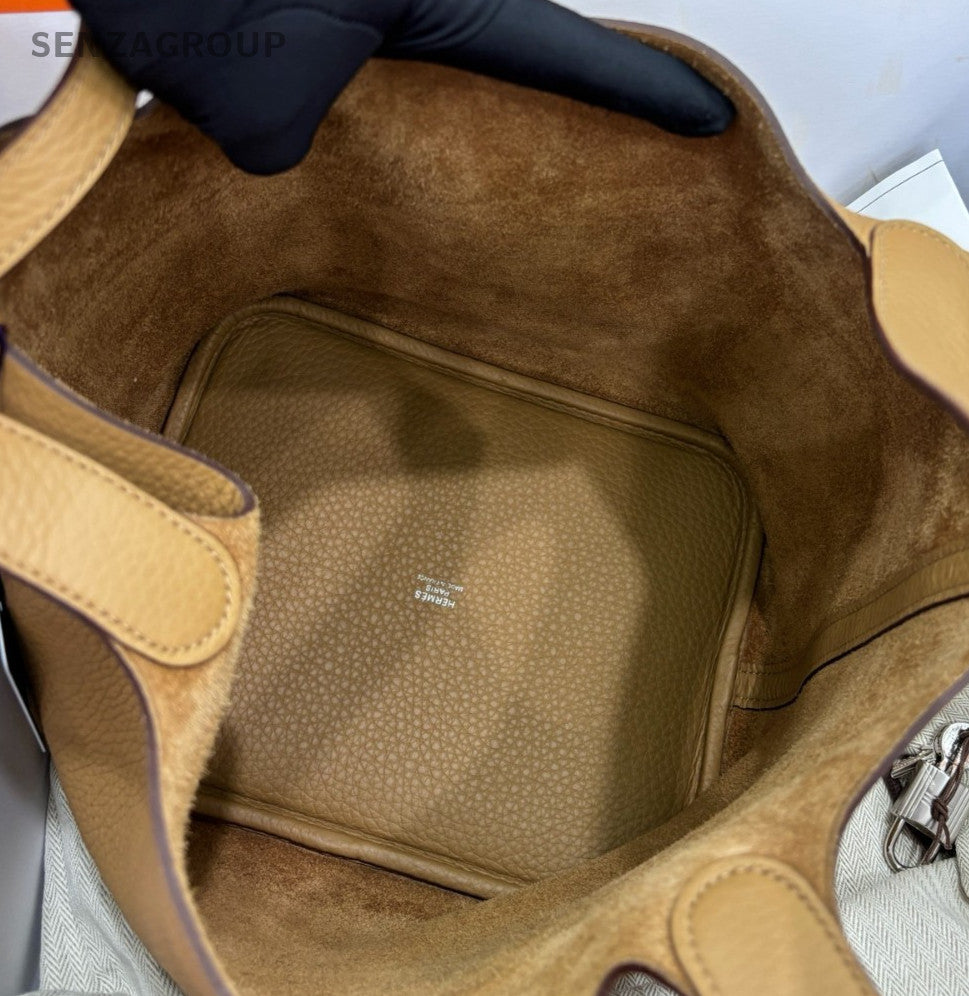 Hermes Picotin22 Top Handle Bag Brown Silver Used Women Classic Fashion