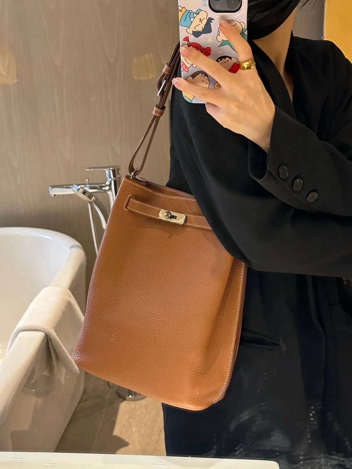 Excellent Hermes SoKelly26 Bucket Handbag Shoulder Bag Brown Silver Hardware