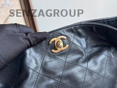 Chanel Black Gold Bucket Tote Bag Chain Shoulder Crossbody Quilted Women