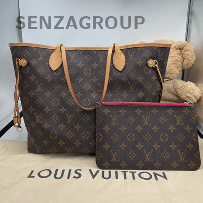 Louis Vuitton Neverfull MM Monogram Shoulder Bag Brown Gold Hardware