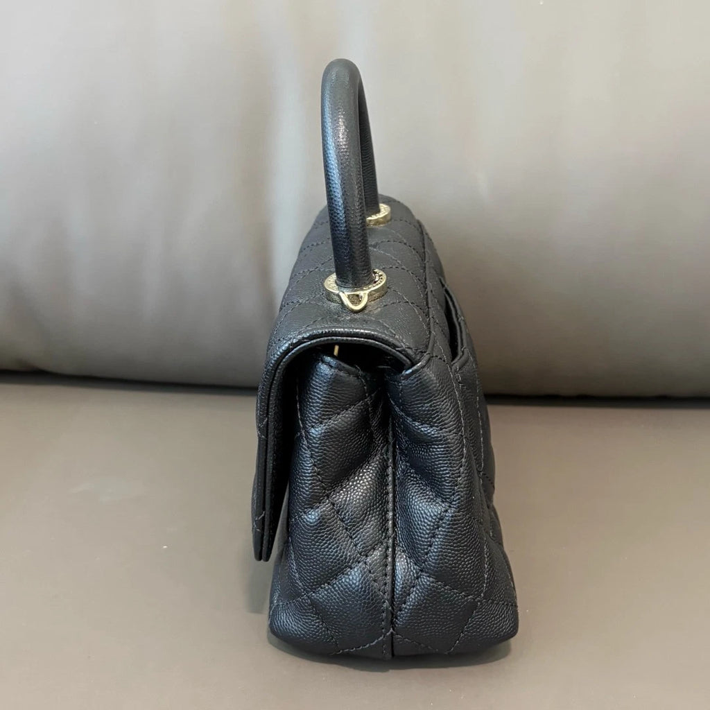 Chanel Coco Handle Mini Calfskin Black Top Handle Bag Gold Chain Crossbody