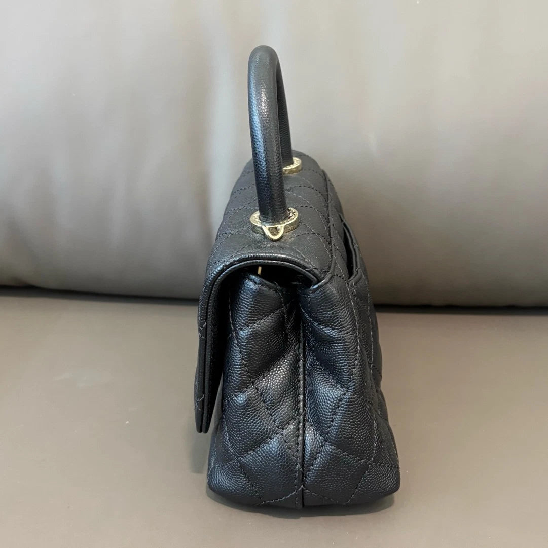 Chanel Coco Handle Mini Calfskin Black Top Handle Bag Gold Chain Crossbody