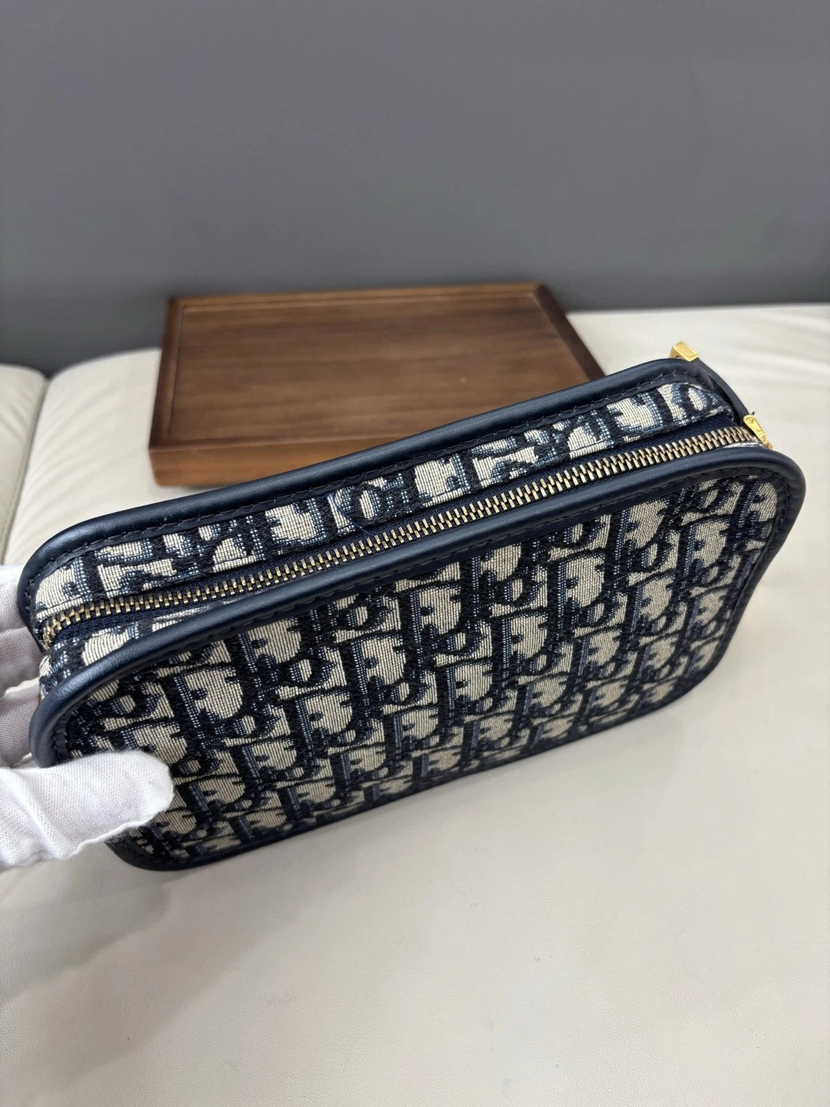 Christian Dior Monogram Blue Shoulder Crossbody Bag Gold Hardware Women