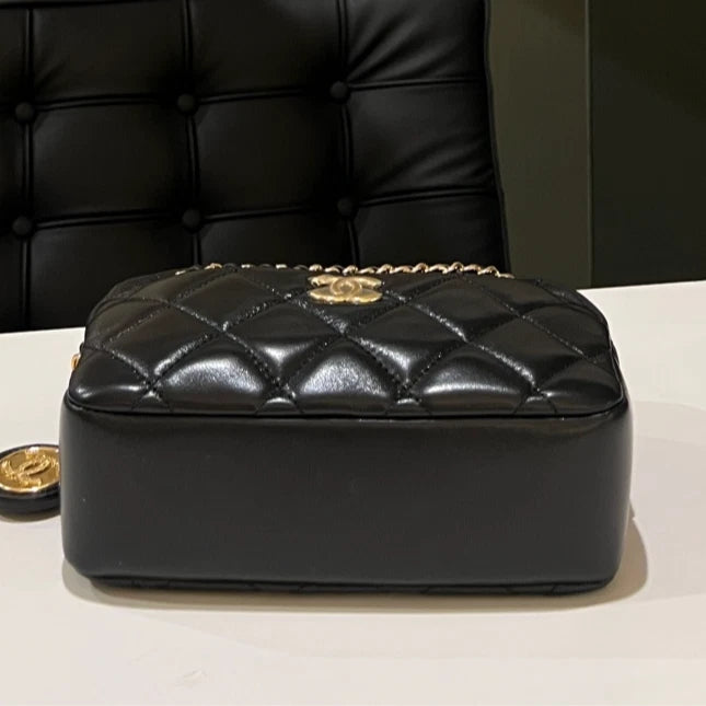 CHANEL Gold Leather Camera Crossbody Bag For Women