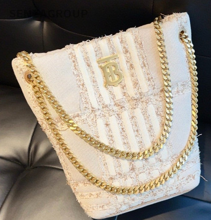 Burberry Lola Canvas Bucket Embroidery Chain Shoulder bag Women Almost Brand NEW