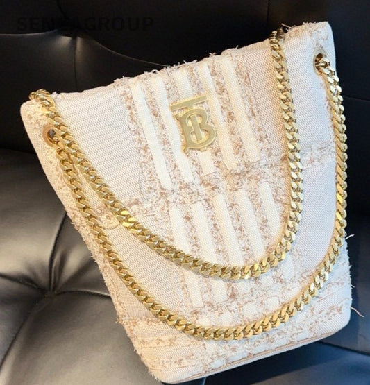 Burberry Lola Canvas Bucket Embroidery Chain Shoulder bag Women Almost Brand NEW