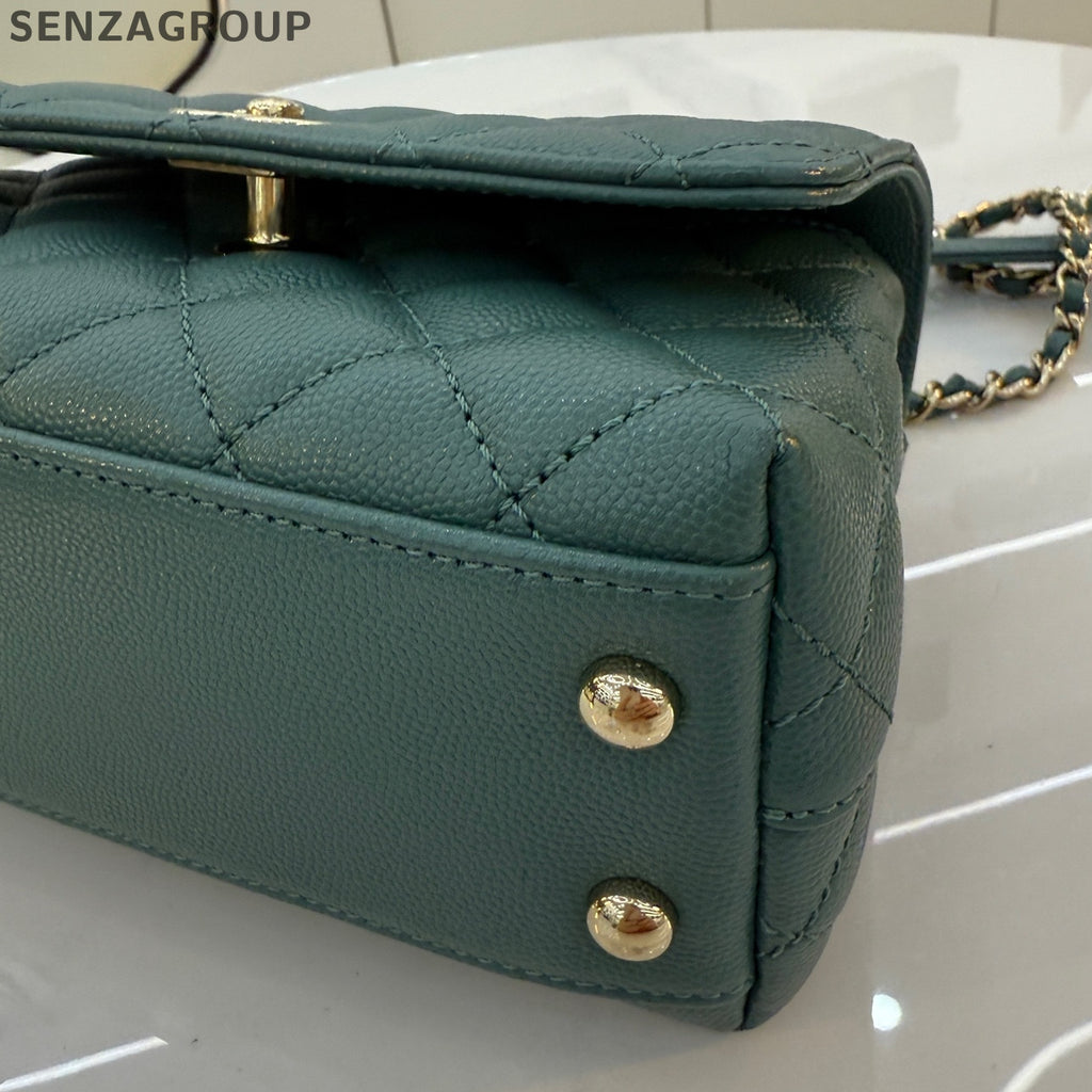 Chanel Coco Handle Mini Green Gold Chain Crossbody Bag Women's Fashion