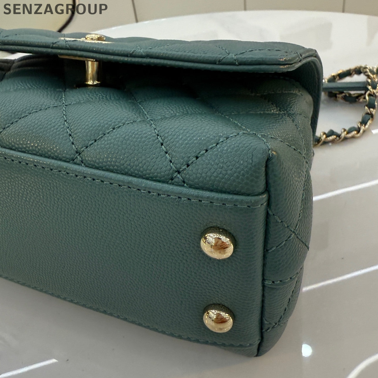 Chanel Coco Handle Mini Green Gold Chain Crossbody Bag Women's Fashion